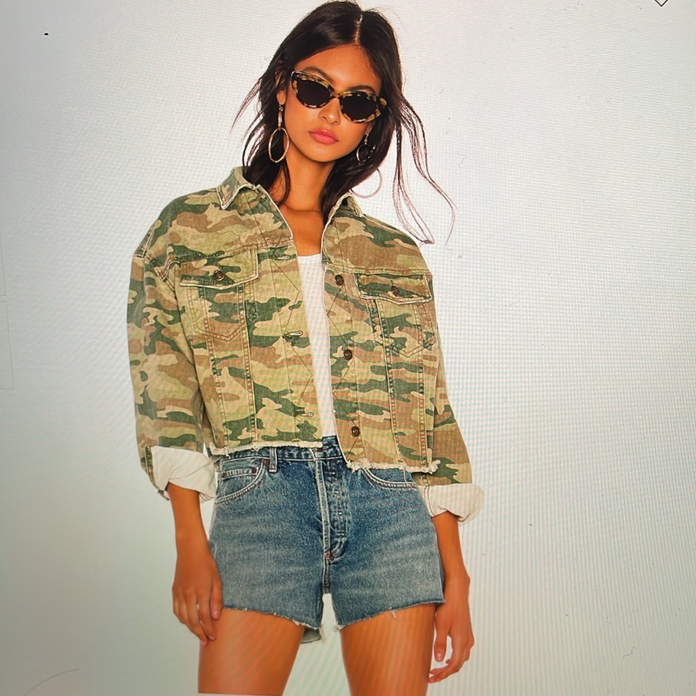 Free People Camo Denim Jacket size XS